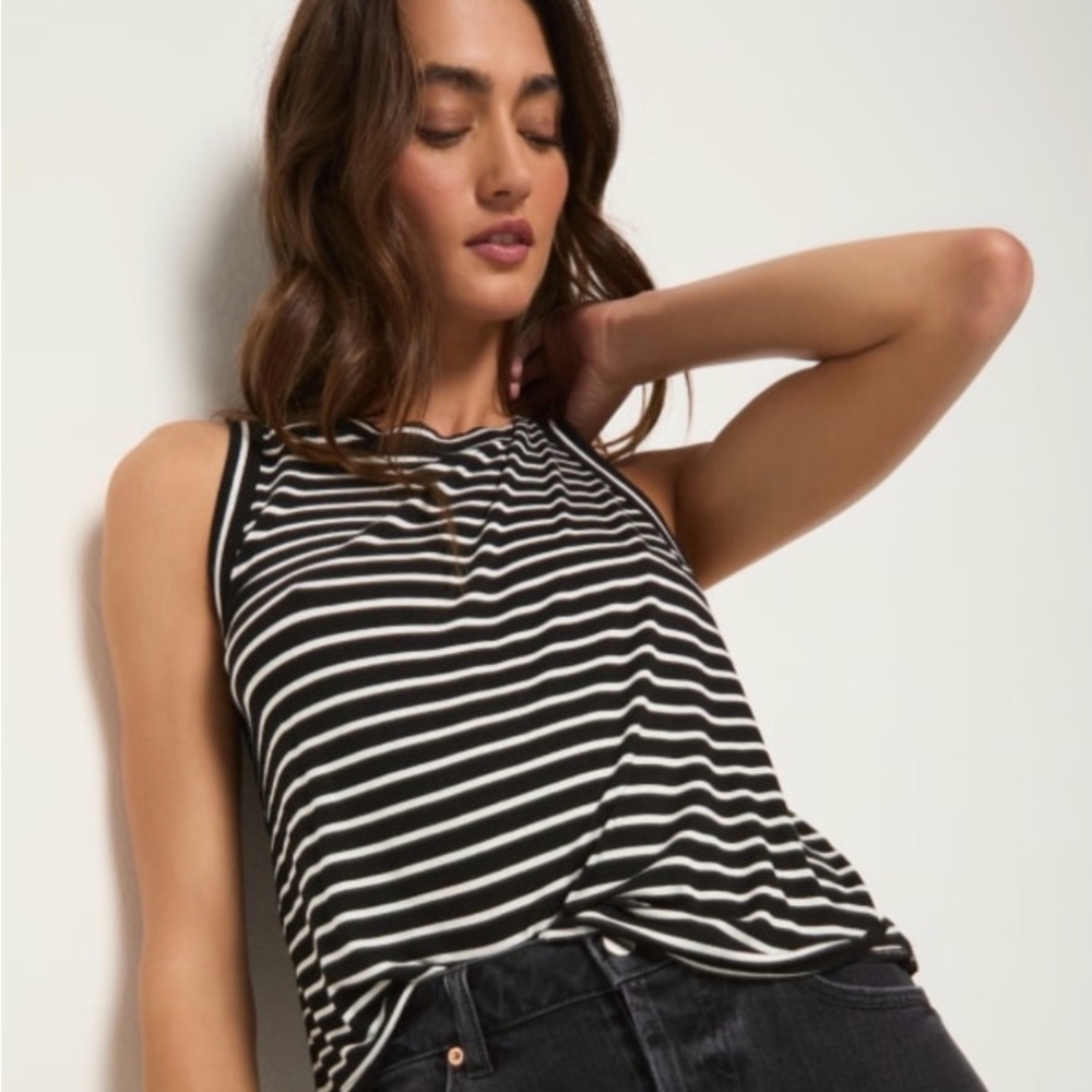 78 & Sunny Together Again Tank Black White Modal Blend Sleeveless Top Large